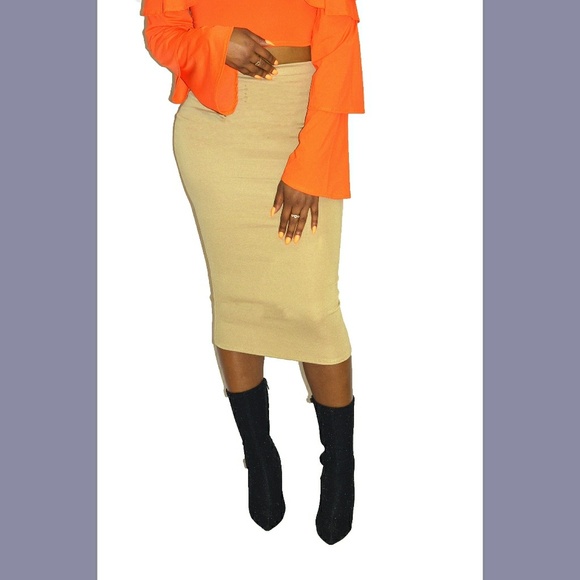 bzfashions Dresses & Skirts - Tan Ponte Knit Midi Pencil Skirt bzfashions Dresses & Skirts - Tan Ponte Knit Midi Pencil Skirt